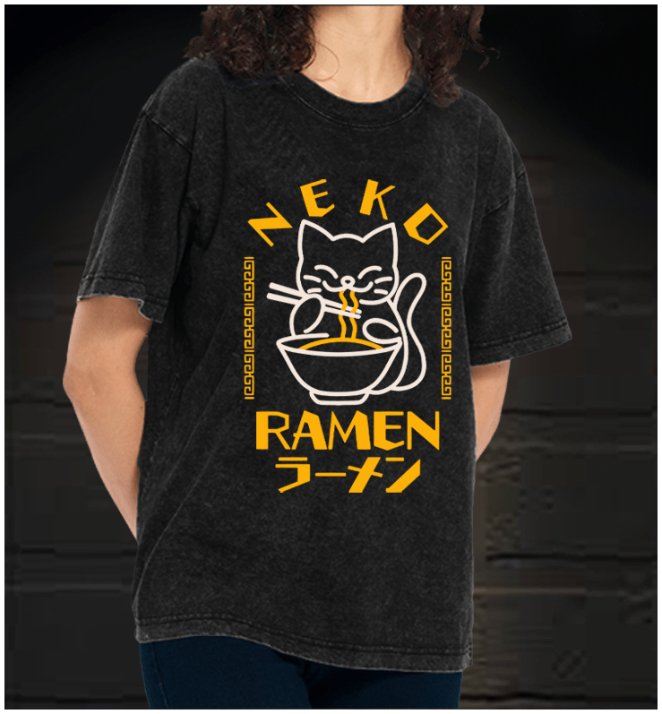 Cat Obsessed With Ramen Vintage Washed 100% Cotton T-Shirt - TheDrunkShark