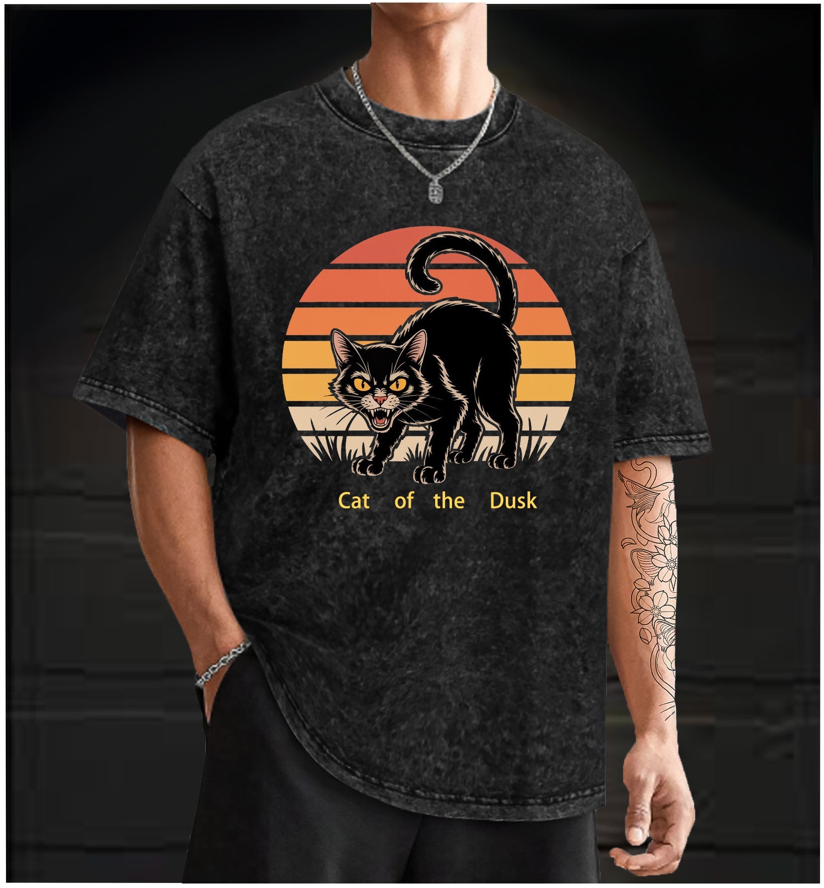  Cat of the Dusk Vintage Washed 100% Cotton T-Shirt - TheDrunkShark