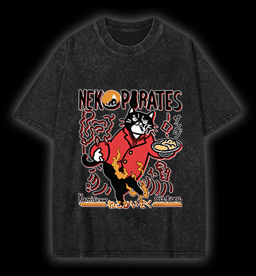  CAT PIECE  Monster Vintage Washed 100% Cotton T-Shirt - TheDrunkShark