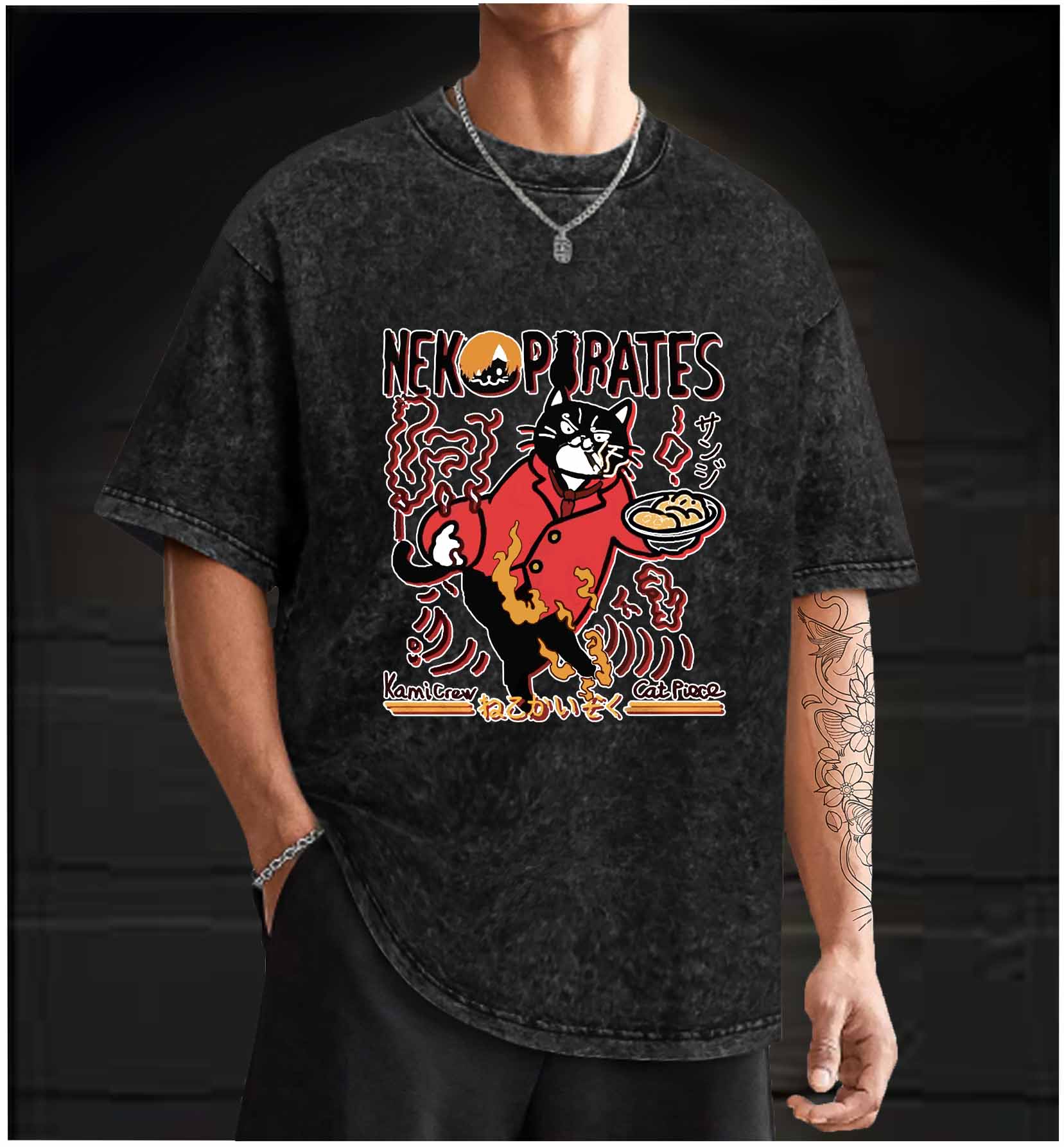  CAT PIECE  Monster Vintage Washed 100% Cotton T-Shirt - TheDrunkShark