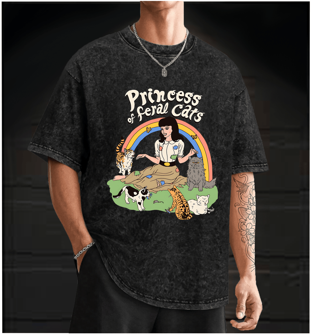 Cat Princess Fun Vintage Washed 100% Cotton T-Shirt - TheDrunkShark