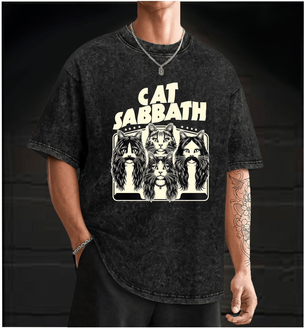 Cat Sabbath Rockers Vintage Washed 100% Cotton T-Shirt - TheDrunkShark