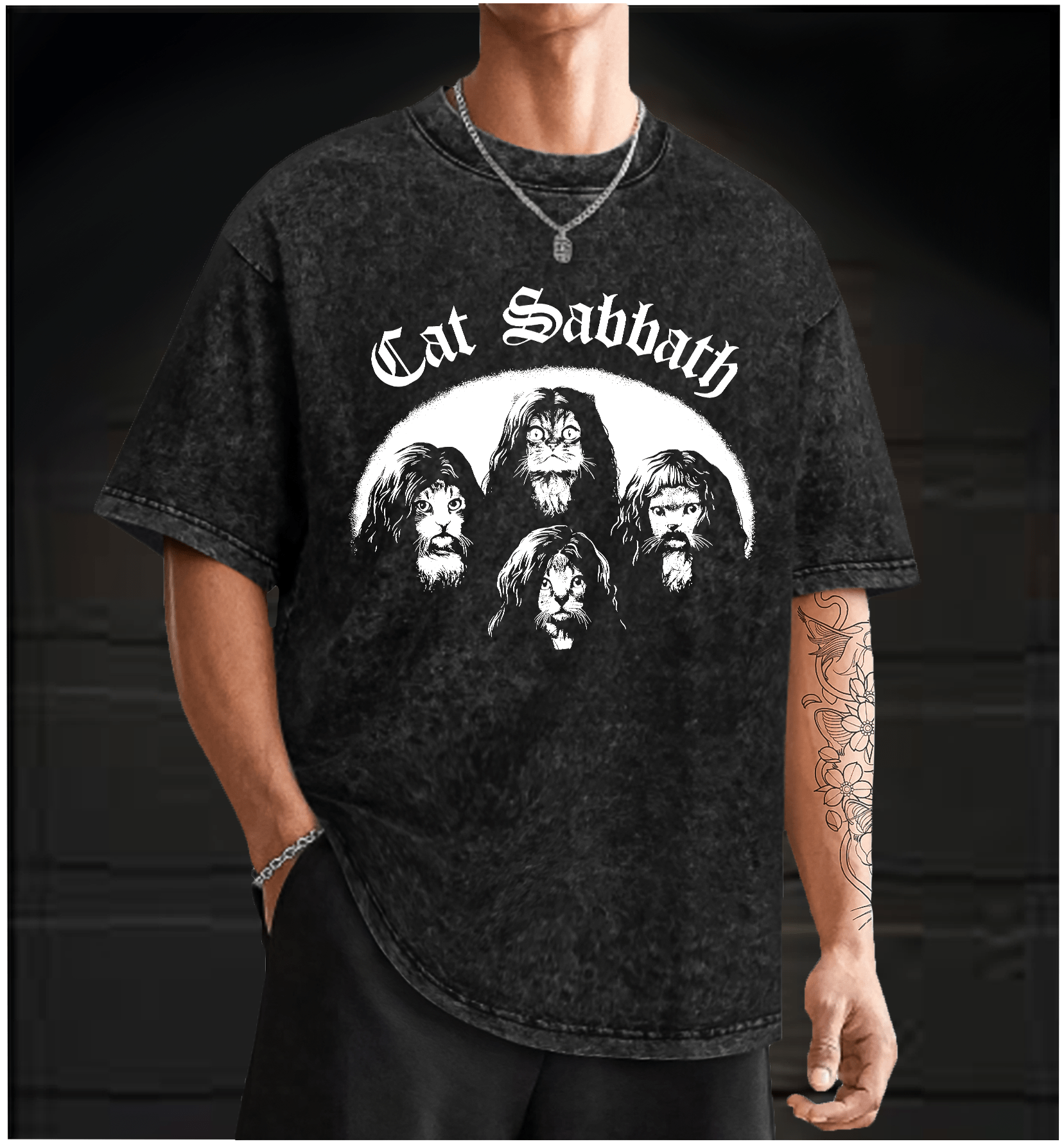 Cat Sabbath Vintage Washed 100% Cotton T-Shirt - TheDrunkShark