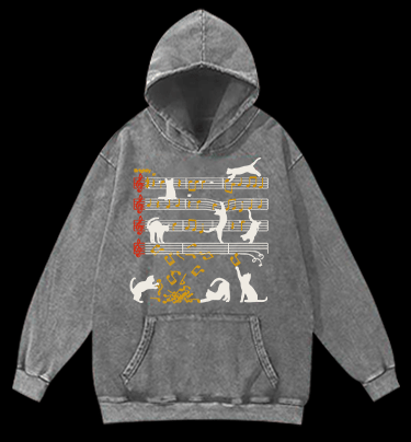 Cat Sheet Music Vintage Washed 100% Cotton Hoodie - TheDrunkShark