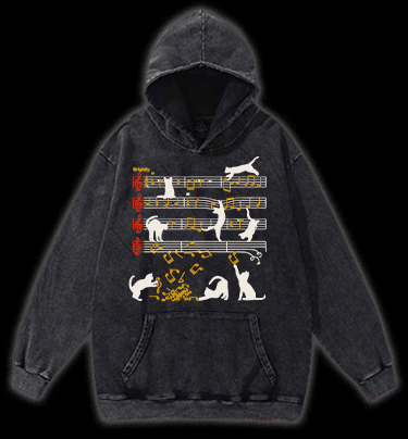 Cat Sheet Music Vintage Washed 100% Cotton Hoodie - TheDrunkShark