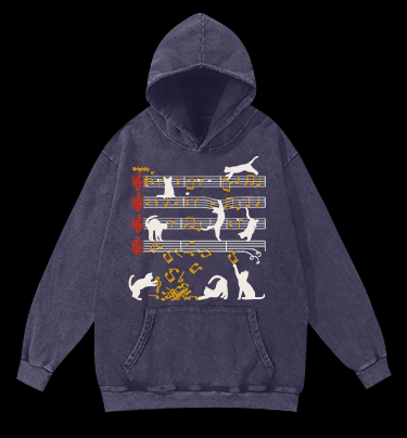 Cat Sheet Music Vintage Washed 100% Cotton Hoodie - TheDrunkShark