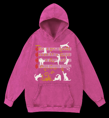 Cat Sheet Music Vintage Washed 100% Cotton Hoodie - TheDrunkShark