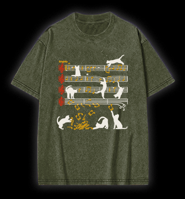 Cat Sheet Music Vintage Washed 100% Cotton T-Shirt - TheDrunkShark