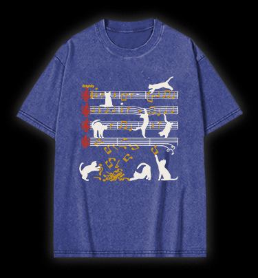 Cat Sheet Music Vintage Washed 100% Cotton T-Shirt - TheDrunkShark