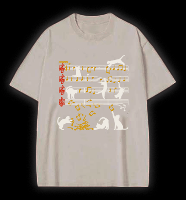 Cat Sheet Music Vintage Washed 100% Cotton T-Shirt - TheDrunkShark