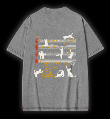 Cat Sheet Music Vintage Washed 100% Cotton T-Shirt - TheDrunkShark
