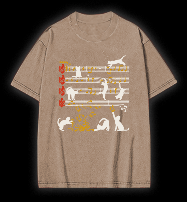 Cat Sheet Music Vintage Washed 100% Cotton T-Shirt - TheDrunkShark
