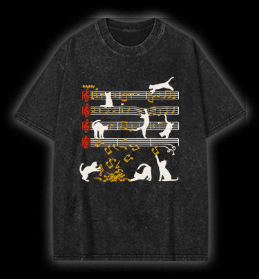 Cat Sheet Music Vintage Washed 100% Cotton T-Shirt - TheDrunkShark