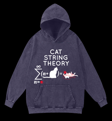 Cat String Theory Vintage Washed 100% Cotton Hoodie - TheDrunkShark
