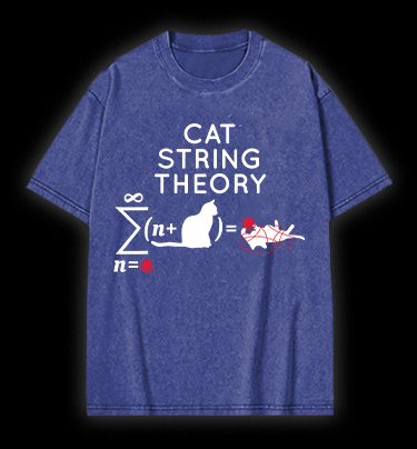 Cat String Theory Vintage Washed 100% Cotton T-Shirt - TheDrunkShark