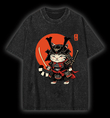 Cat Swordmaster Vintage Washed 100% Cotton T-Shirt - TheDrunkShark