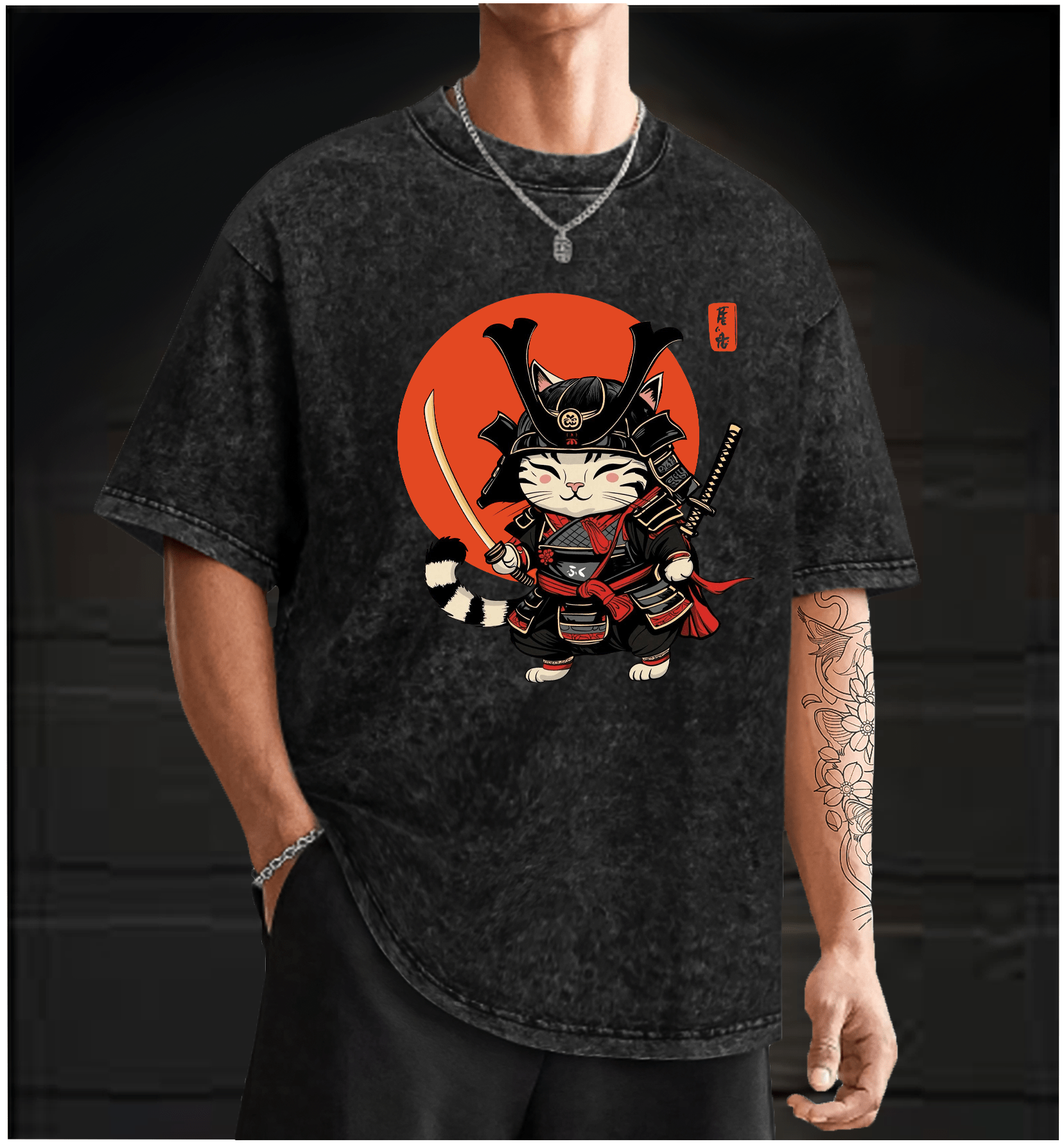 Cat Swordmaster Vintage Washed 100% Cotton T-Shirt - TheDrunkShark