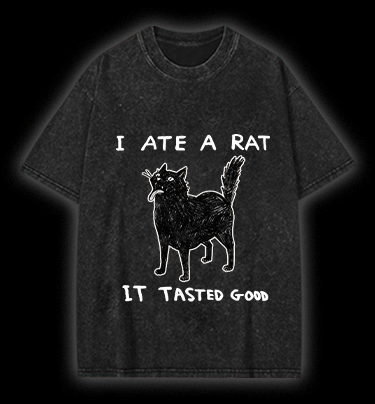  Cat Tasting Delicious Mouse  Vintage Washed 100% Cotton T-Shirt - TheDrunkShark