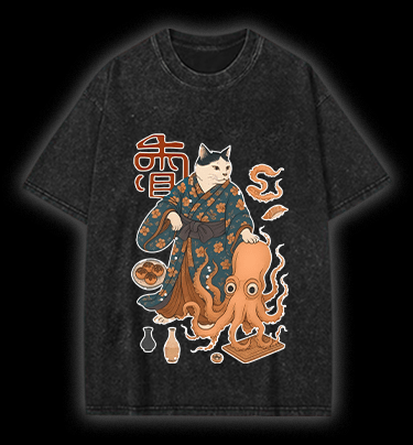 Cat Warrior Vintage Washed 100% Cotton T-Shirt - TheDrunkShark