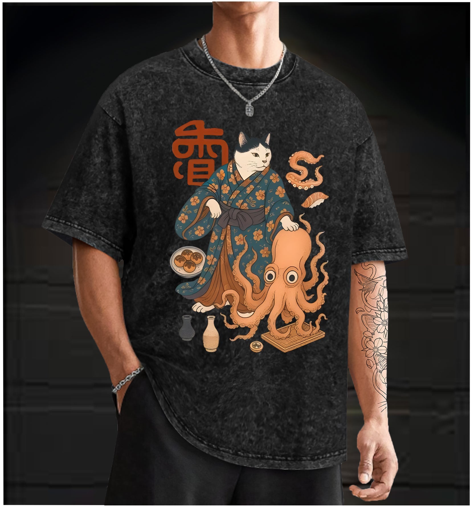 Cat Warrior Vintage Washed 100% Cotton T-Shirt - TheDrunkShark