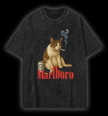 Cat with Beer and Cigarette Vintage Washed 100% Cotton T-Shirt - TheDrunkShark