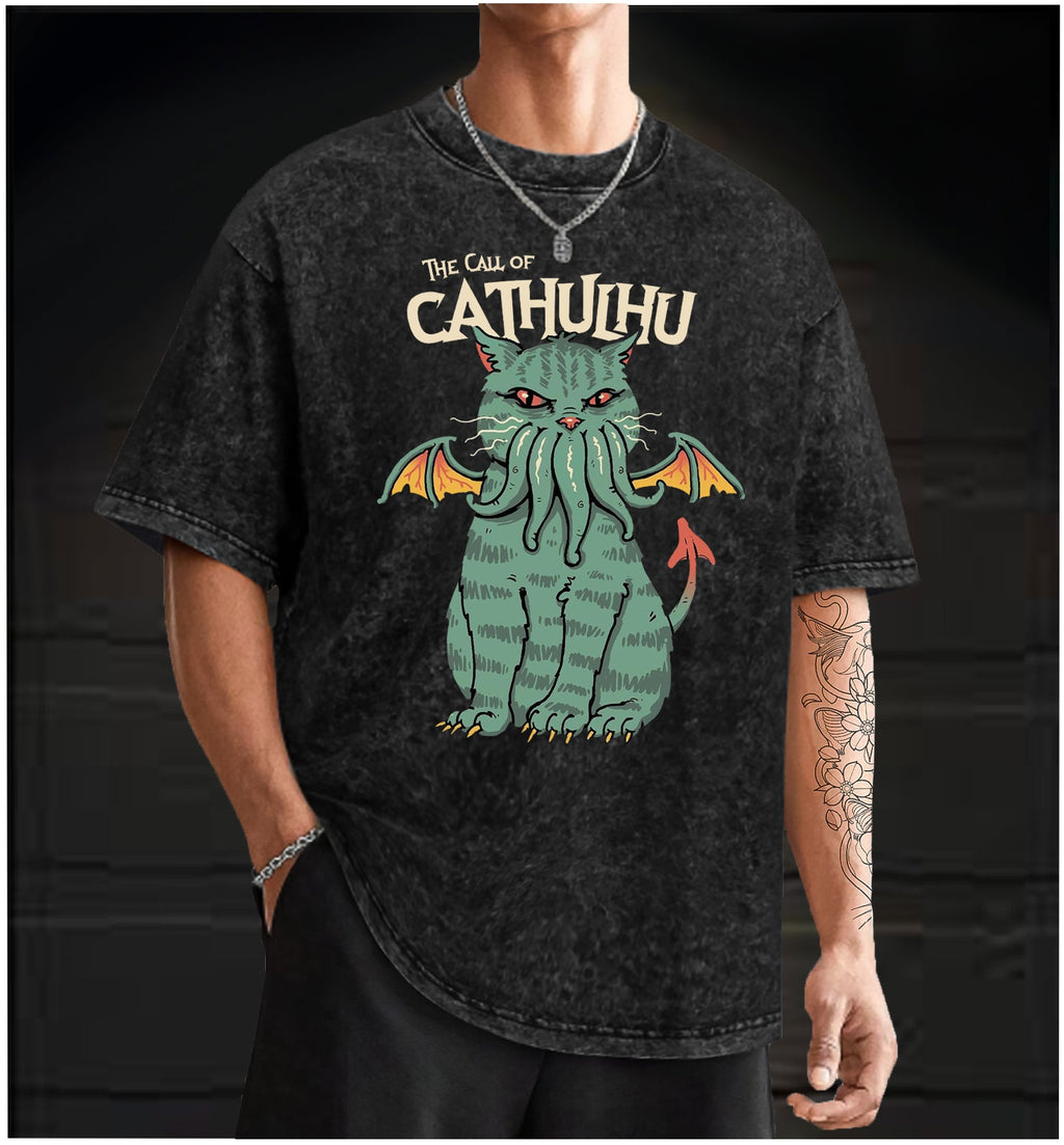  Cathulhu Awakens  Vintage Washed 100% Cotton T-Shirt - TheDrunkShark