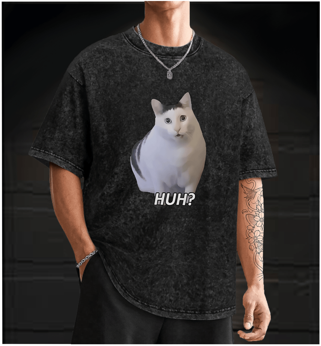 Cat??£¤s Huh Reaction Vintage Washed 100% Cotton T-Shirt - TheDrunkShark