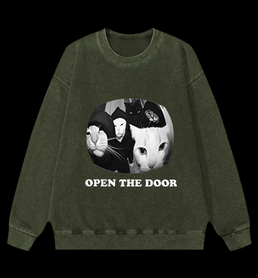 Cats Open Door Fun Vintage Washed 100% Cotton Sweatshirt - TheDrunkShark