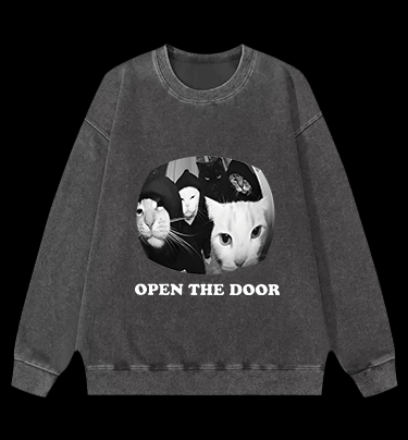 Cats Open Door Fun Vintage Washed 100% Cotton Sweatshirt - TheDrunkShark
