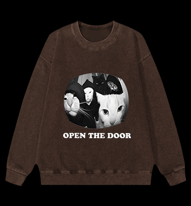Cats Open Door Fun Vintage Washed 100% Cotton Sweatshirt - TheDrunkShark