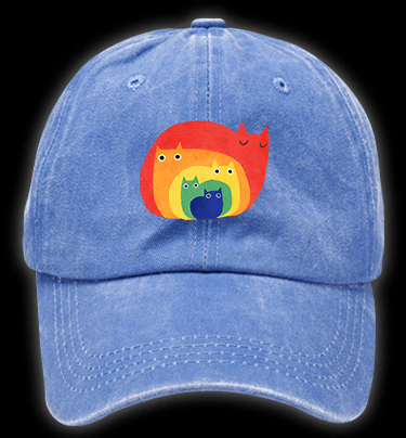 Cat's Rainbow Style Vintage Washed 100% Cotton Baseball Hat - TheDrunkShark