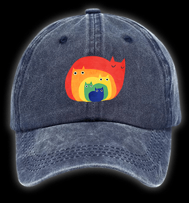 Cat's Rainbow Style Vintage Washed 100% Cotton Baseball Hat - TheDrunkShark