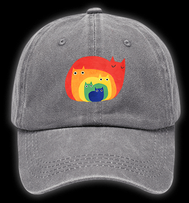 Cat's Rainbow Style Vintage Washed 100% Cotton Baseball Hat - TheDrunkShark