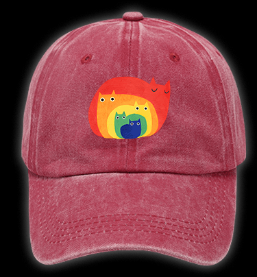 Cat's Rainbow Style Vintage Washed 100% Cotton Baseball Hat - TheDrunkShark