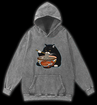 Cat??£¤s Ramen Feast Vintage Washed 100% Cotton Hoodie - TheDrunkShark