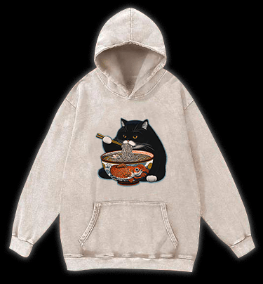 Cat??£¤s Ramen Feast Vintage Washed 100% Cotton Hoodie - TheDrunkShark