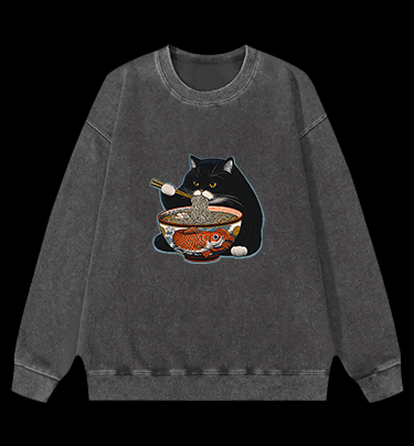 Cat??¡ê¡ès Ramen Feast Vintage Washed 100% Cotton Sweatshirt - TheDrunkShark