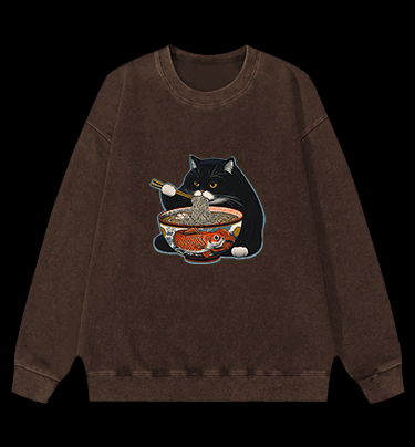 Cat??¡ê¡ès Ramen Feast Vintage Washed 100% Cotton Sweatshirt - TheDrunkShark