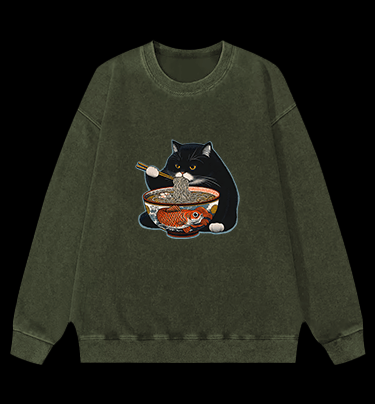 Cat??¡ê¡ès Ramen Feast Vintage Washed 100% Cotton Sweatshirt - TheDrunkShark
