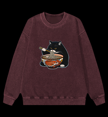 Cat??¡ê¡ès Ramen Feast Vintage Washed 100% Cotton Sweatshirt - TheDrunkShark