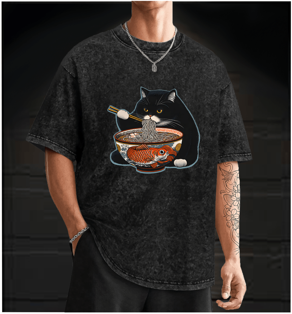 Cat??£¤s Ramen Feast Vintage Washed 100% Cotton T-Shirt - TheDrunkShark