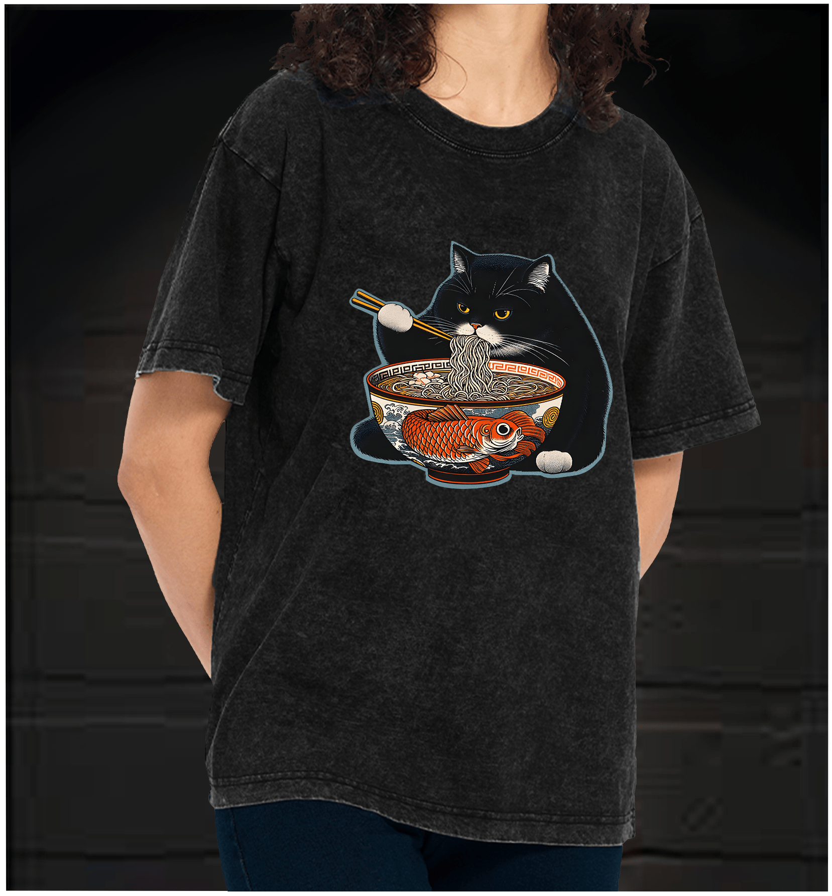 Cat??£¤s Ramen Feast Vintage Washed 100% Cotton T-Shirt - TheDrunkShark