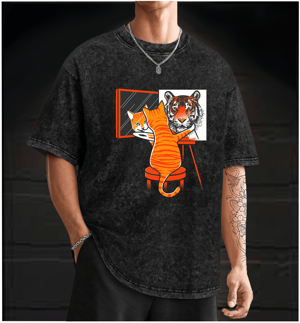 Cat??£¤s Tiger Illusion Vintage Washed 100% Cotton T-Shirt - TheDrunkShark