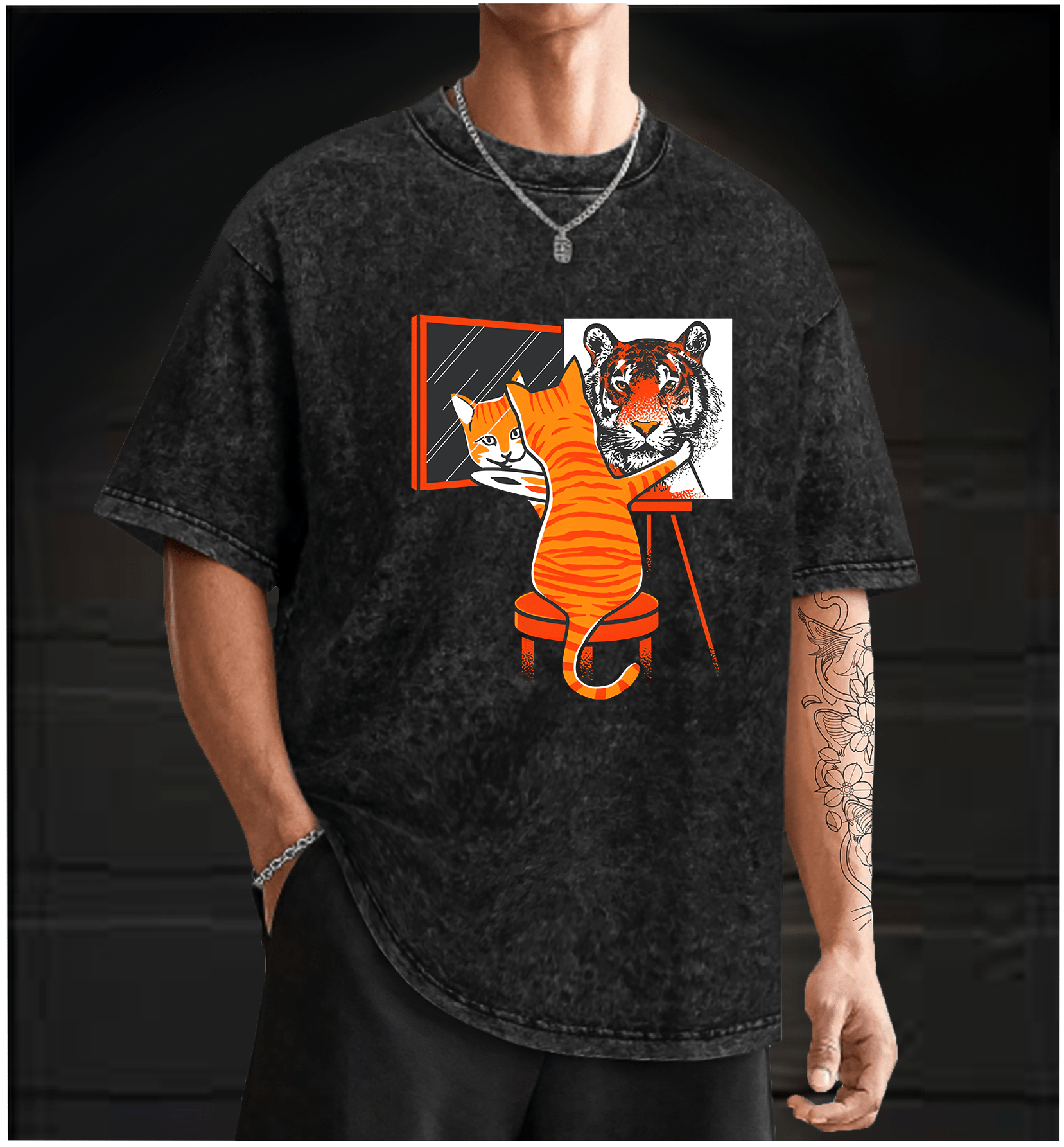 Cat??£¤s Tiger Illusion Vintage Washed 100% Cotton T-Shirt - TheDrunkShark