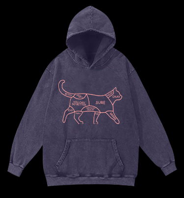 Cat's Wordy Silhouette Vintage Washed 100% Cotton Hoodie - TheDrunkShark