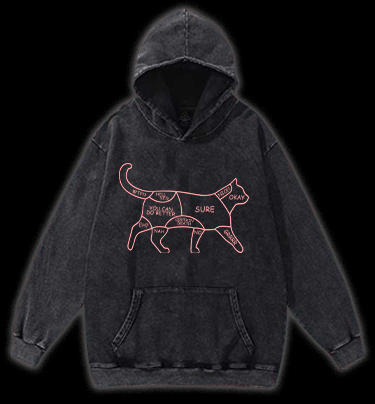 Cat's Wordy Silhouette Vintage Washed 100% Cotton Hoodie - TheDrunkShark