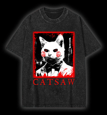 CATSAW Vintage Washed 100% Cotton T-Shirt - TheDrunkShark