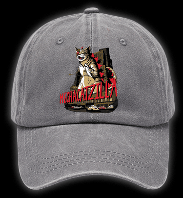 Catzilla Vintage Washed 100% Cotton Baseball Hat - TheDrunkShark