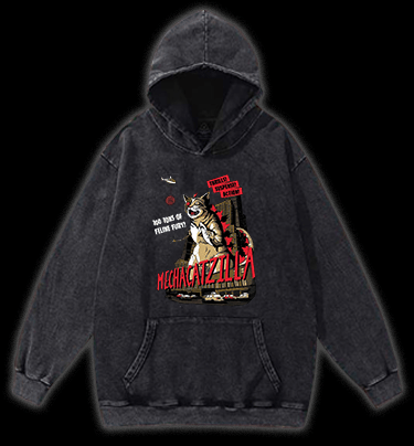 Catzilla Vintage Washed 100% Cotton Hoodie - TheDrunkShark