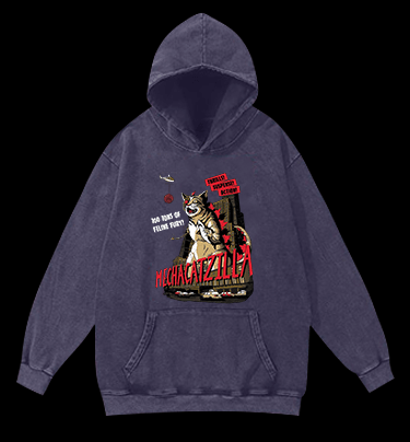 Catzilla Vintage Washed 100% Cotton Hoodie - TheDrunkShark